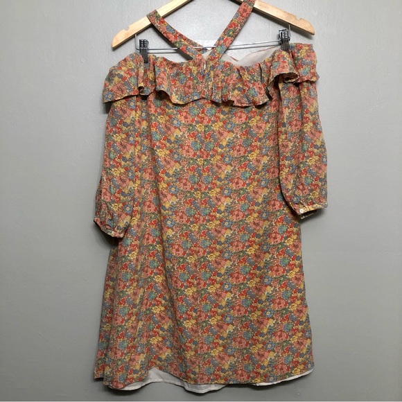 Madewell Forsythia Prairie Blossom Cold Shoulder Silk Dress - Picture 5 of 9